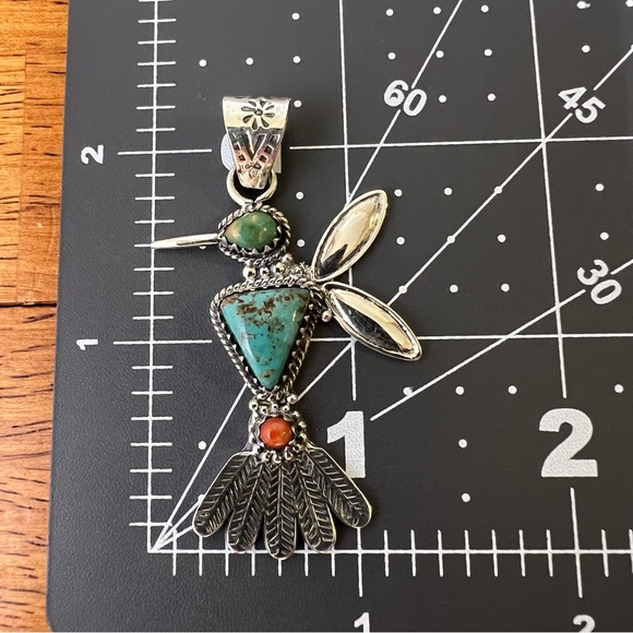 Hummingbird Turquoise & Spiny Oyster Pendant – Sterling Silver - Picture 11 of 13